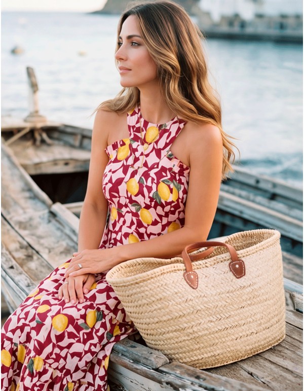 Midi dress with a lemon print and a halter neckline 2