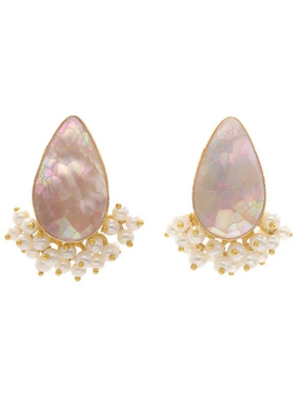 Pink teardrop earrings with pearl accents
