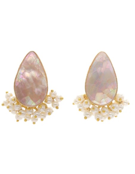 Boucles d'oreilles en forme de goutte roses ornées de perles