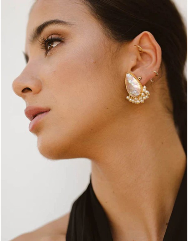 Pink teardrop earrings with pearl accents 2