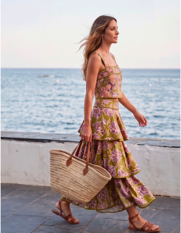 Ensemble à imprimé floral vert avec jupe à volants