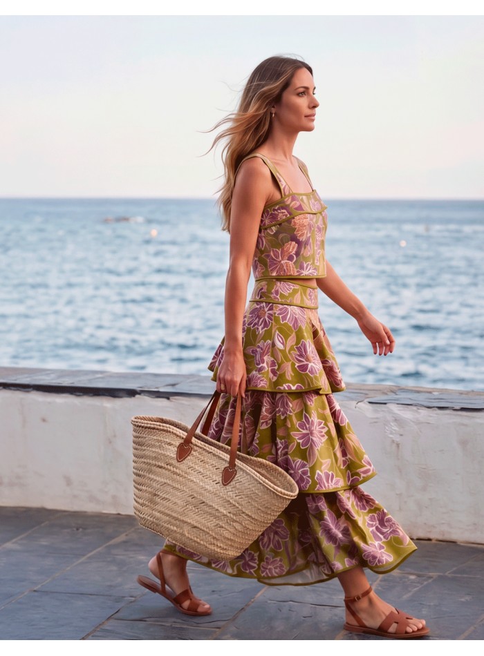 Ensemble à imprimé floral vert avec jupe à volants