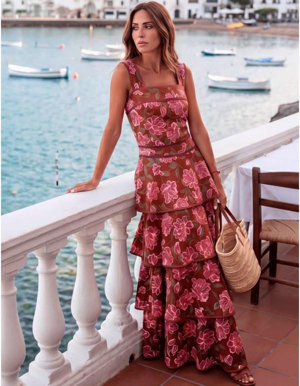Terracotta-colored floral-print set with a ruffled skirt 2