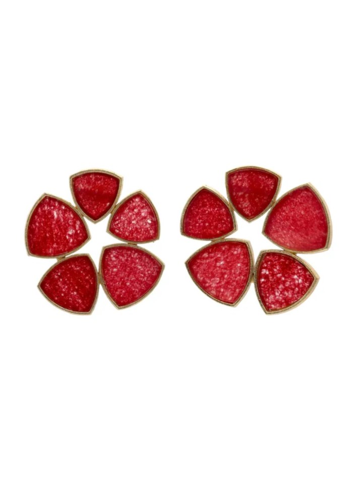 Circular ruby earrings with a geometric design