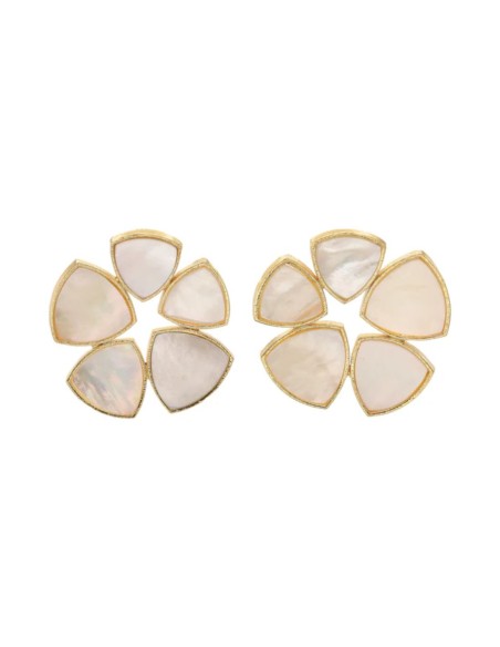 Boucles d'oreilles circulaires ornées de pierres nacrées, au design géométrique