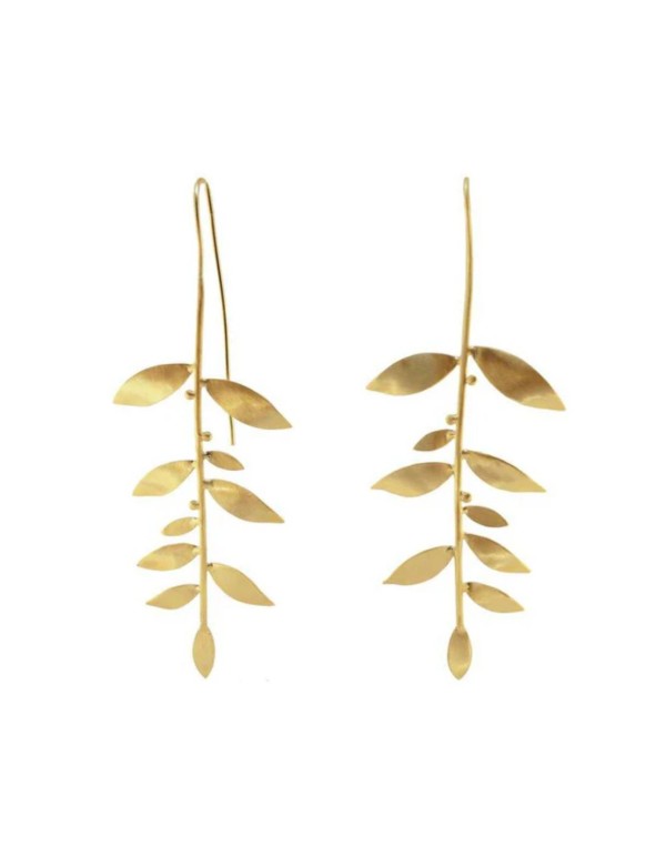 Long gold leaf-shaped earrings 2