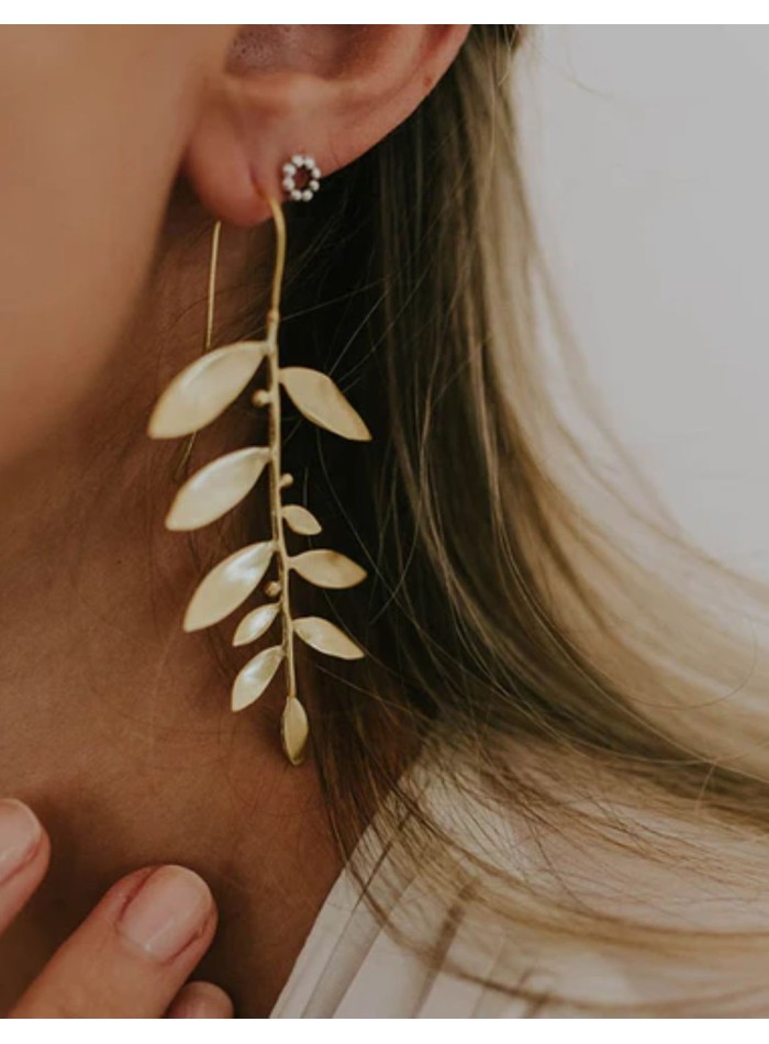 Boucles d'oreilles longues dorées en forme de...