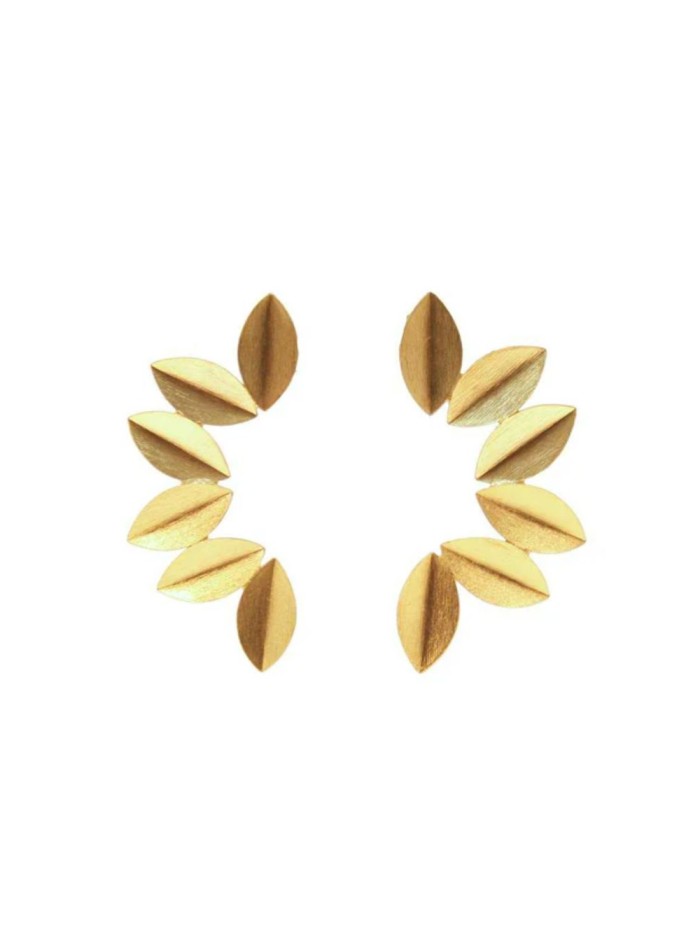 Large oval gold earrings with leaves