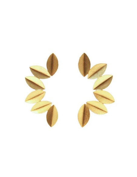 Large oval gold earrings with leaves