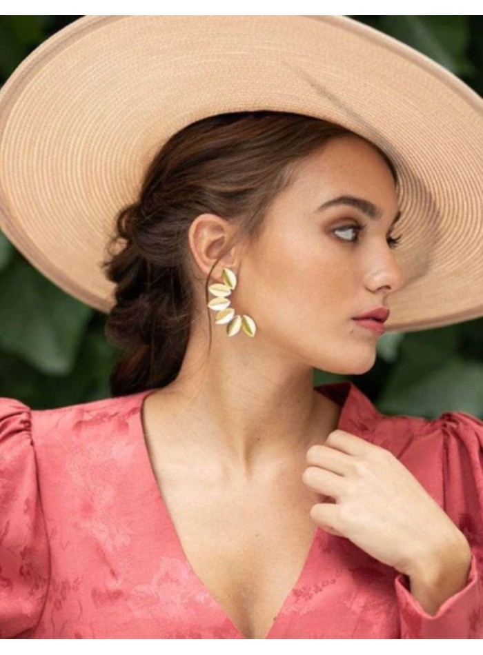 Large oval gold earrings with leaves