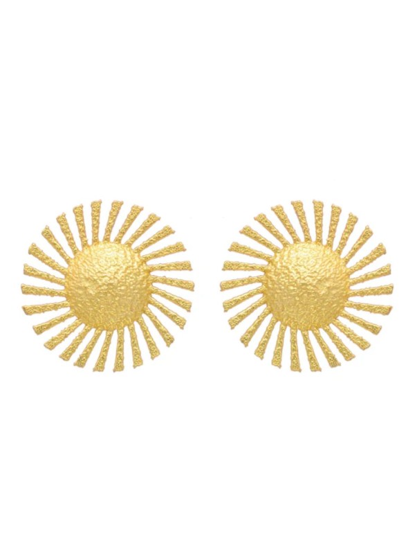 Large gold sun-shaped earrings