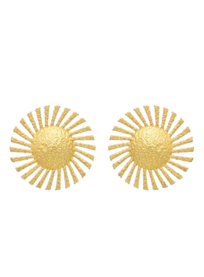 Large gold sun-shaped earrings