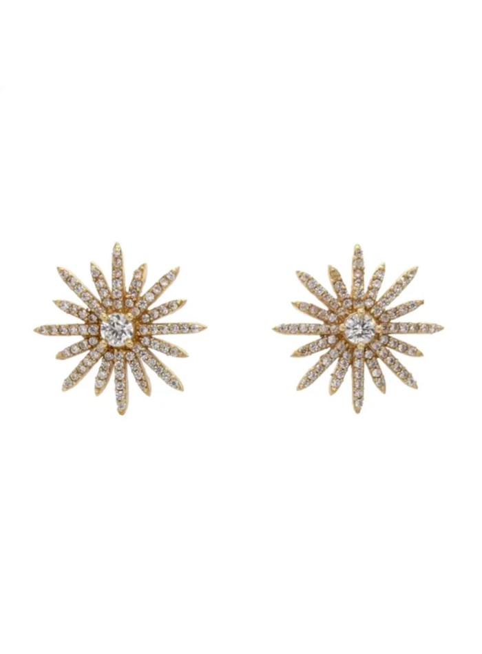 Gold star earrings with cubic zirconia for...