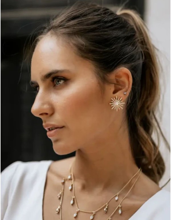 Gold star earrings with cubic zirconia for wedding guests 2
