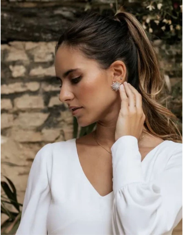 Silver star earrings with sparkling cubic zirconia stones 2