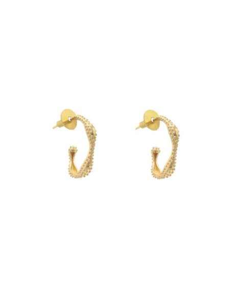 Small gold hoop earrings with a serpentine design