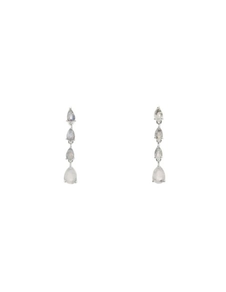 Long silver earrings with teardrop-shaped stones