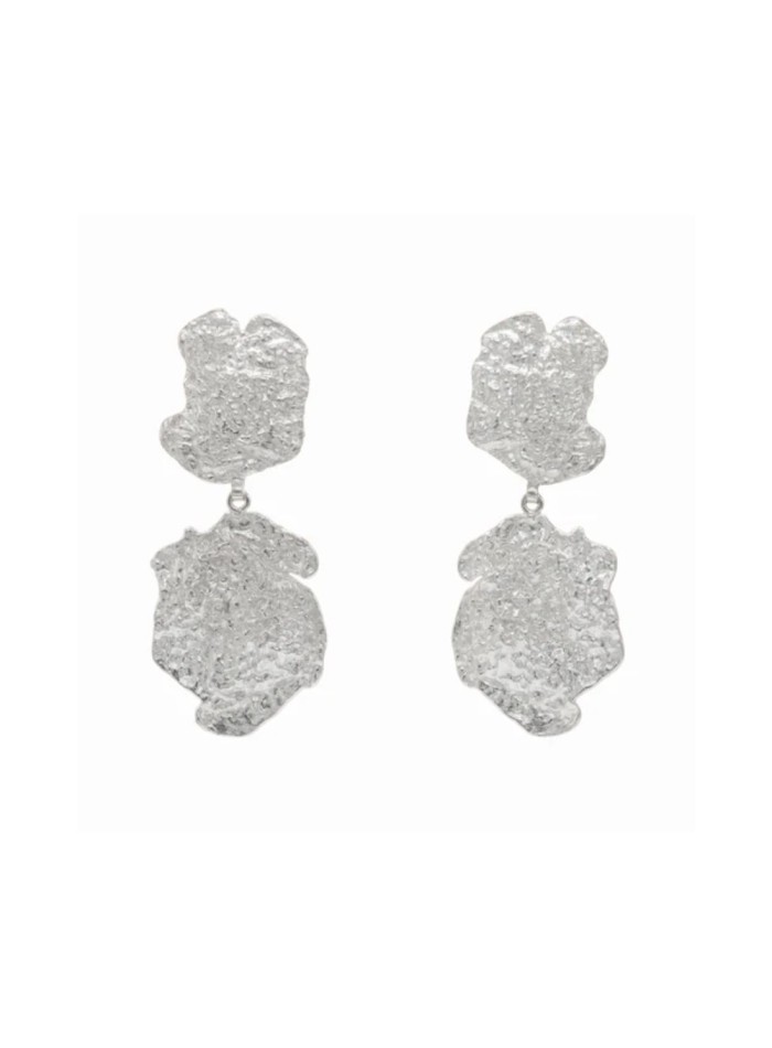 Boucles d'oreilles longues argentées composées...