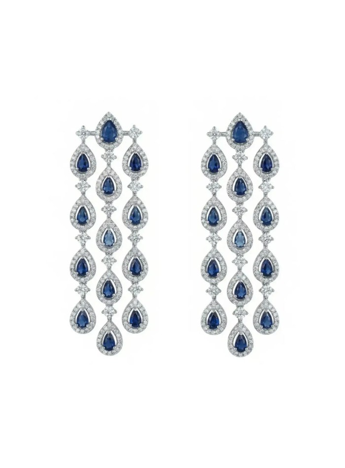 Pendientes largos plata con piedras azules