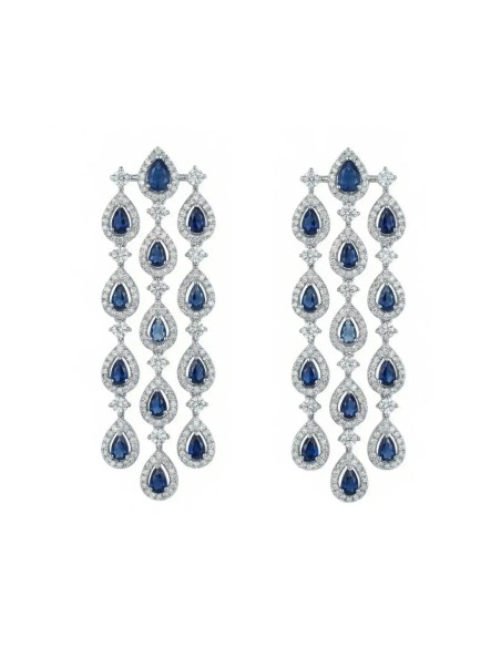 Boucles d'oreilles longues en argent avec des pierres bleues