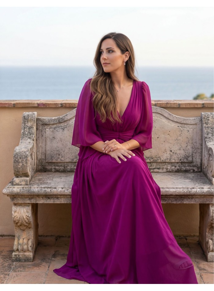 Robe longue d'invitée couleur bougainvillier au...