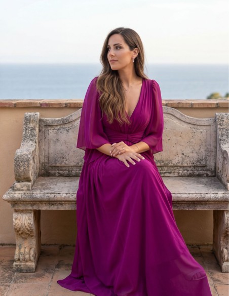 Vestido largo de invitada buganvilla con caída fluida