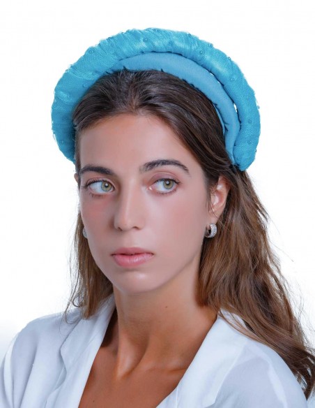 Diadema maxi azul agua de tul y piedras Diadema maxi azul agua de tul y piedras