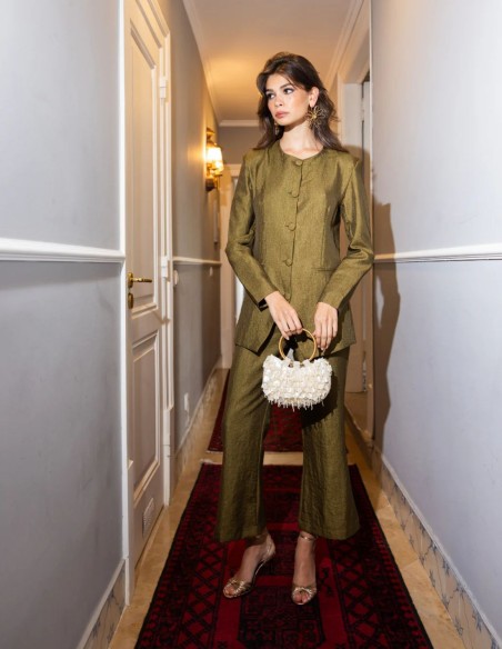 Structured, fitted blazer with a subtle sheen