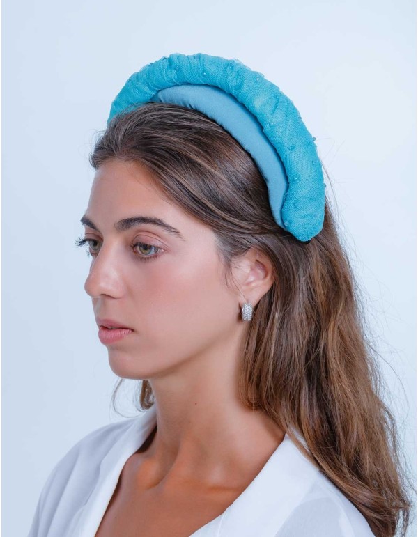 Diadema maxi azul agua de tul y piedras 2