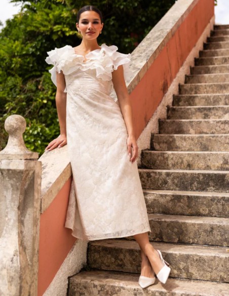 Vestido midi de invitada marfil