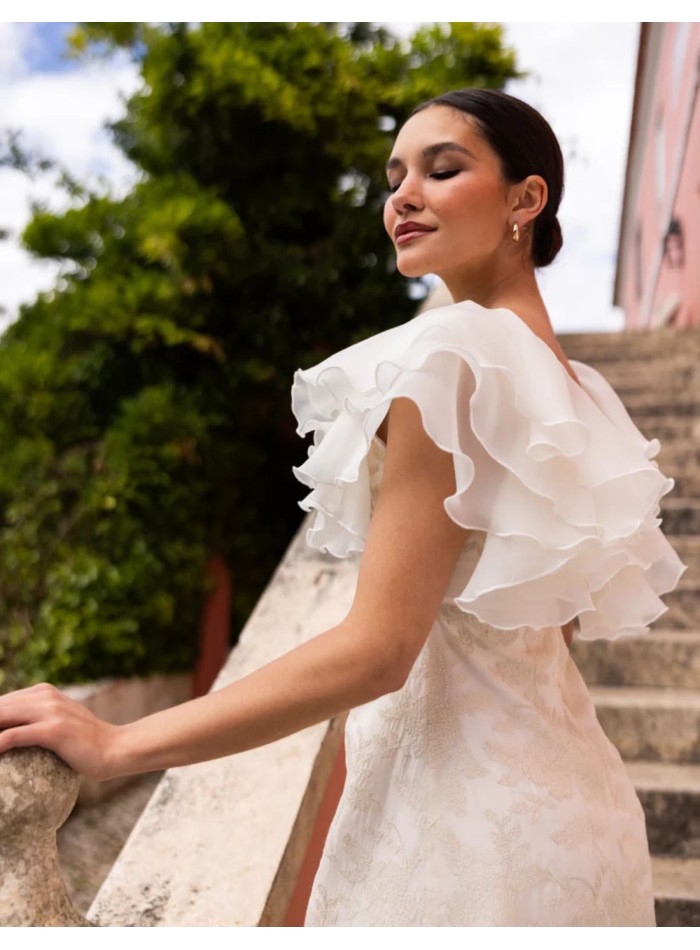 Ivory embroidered midi dress with an...