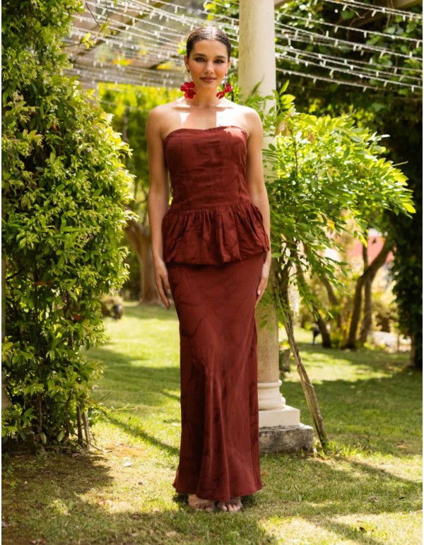Falda maxi fluida con silueta recta en tejido jacquard