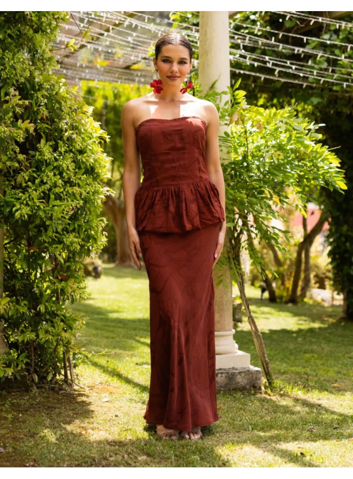 Falda maxi fluida con silueta recta en tejido jacquard