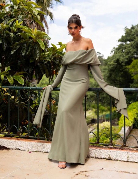 Robe longue de cérémonie de style bohème à manches longues en forme de cape
