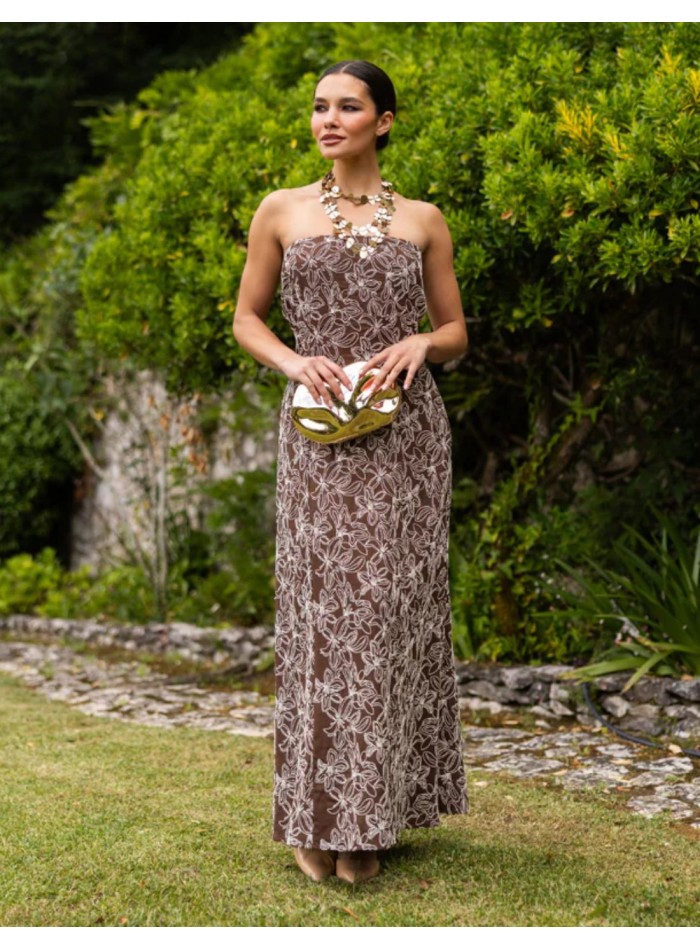 Vestido largo palabra de honor marrón