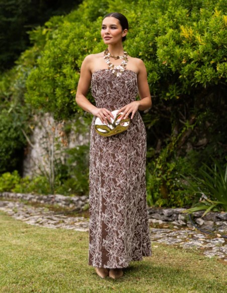 Vestido largo palabra de honor marrón