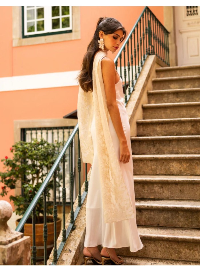 Long lingerie-style dress with thin straps and...