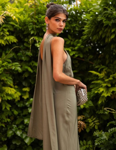 Long slip dress with thin straps and a matching scarf