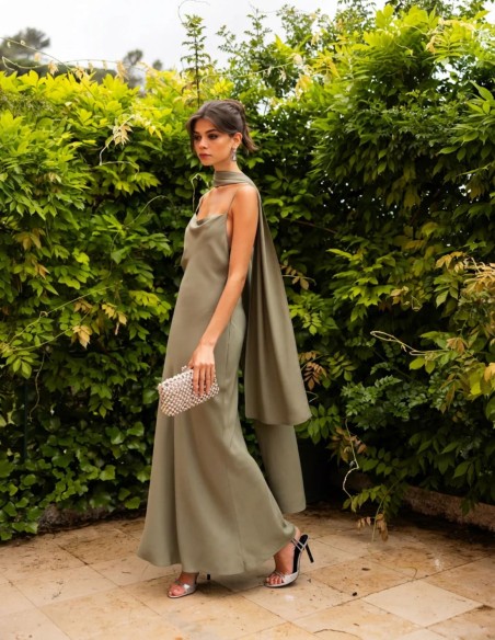 Long slip dress with thin straps and a matching scarf