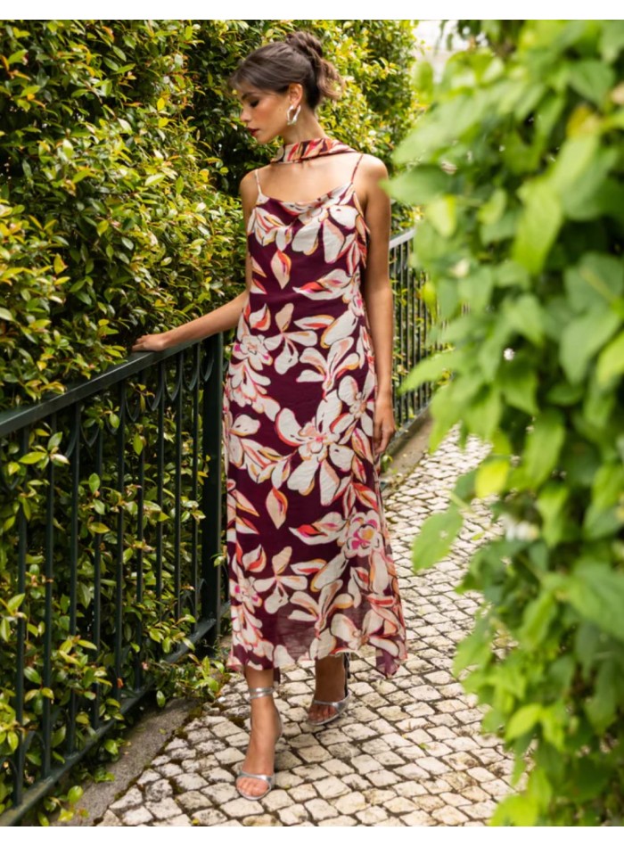 Robe midi à imprimé floral bordeaux avec...