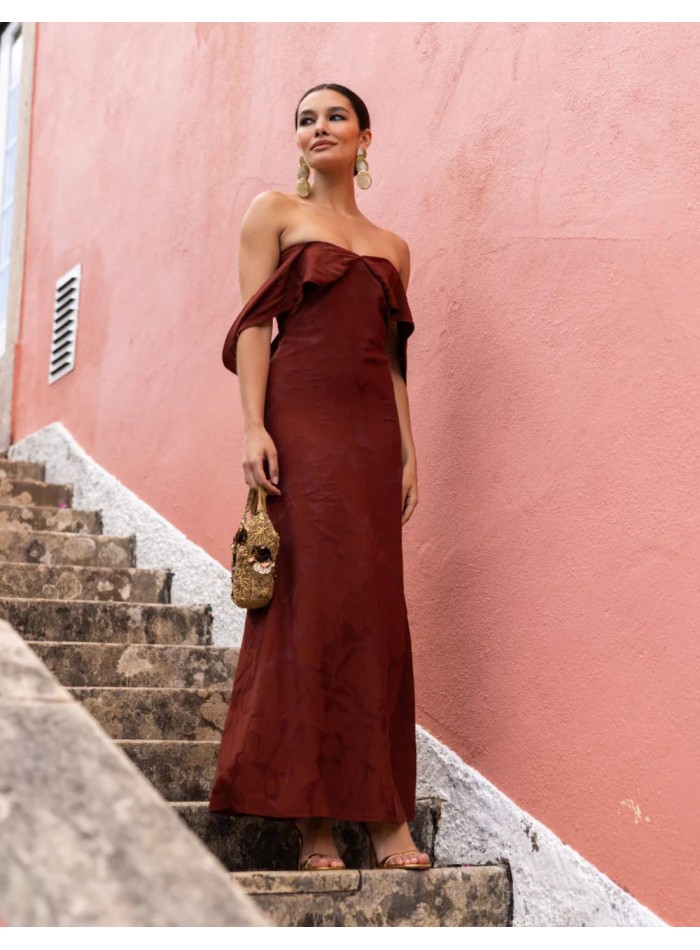 Robe longue en jacquard à encolure tombante