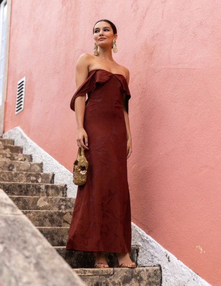 Robe longue en jacquard à encolure tombante