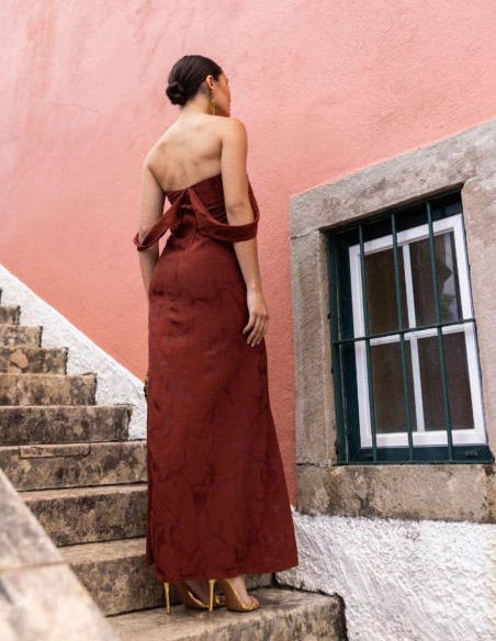 Robe longue en jacquard à encolure tombante