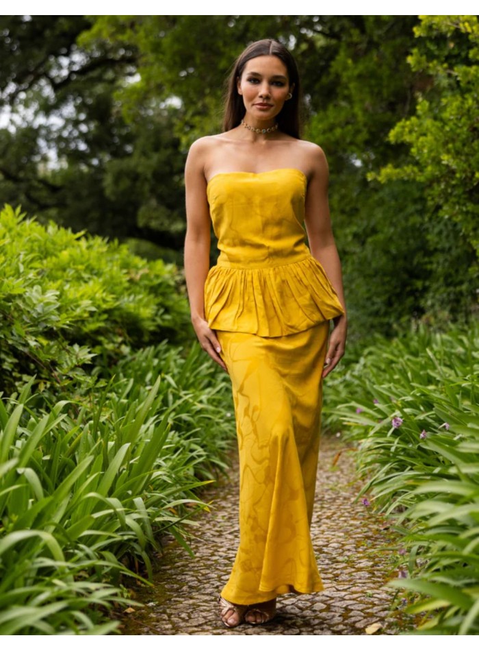 Saffron-yellow jacquard maxi skirt for a...