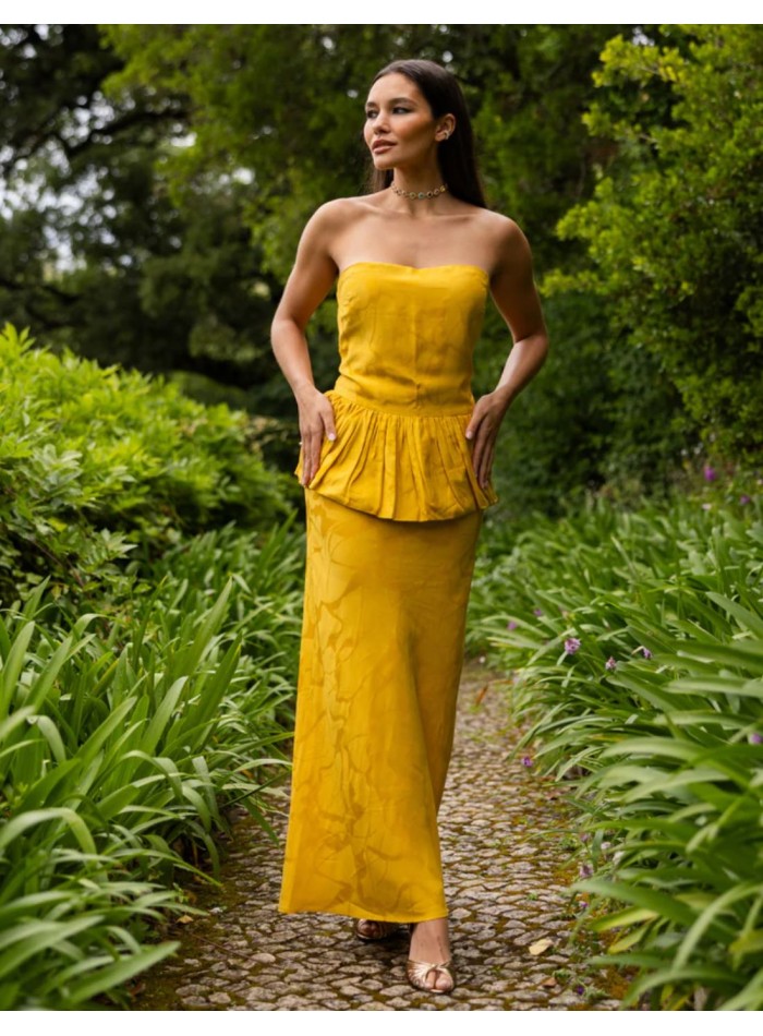 Saffron-yellow jacquard maxi skirt for a...
