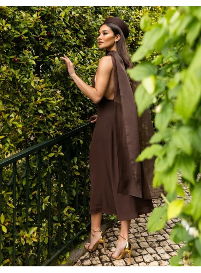 Espresso-brown lingerie-style dress with an...