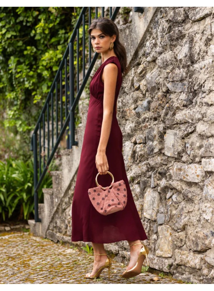Burgundy midi dress with a V-neckline and...