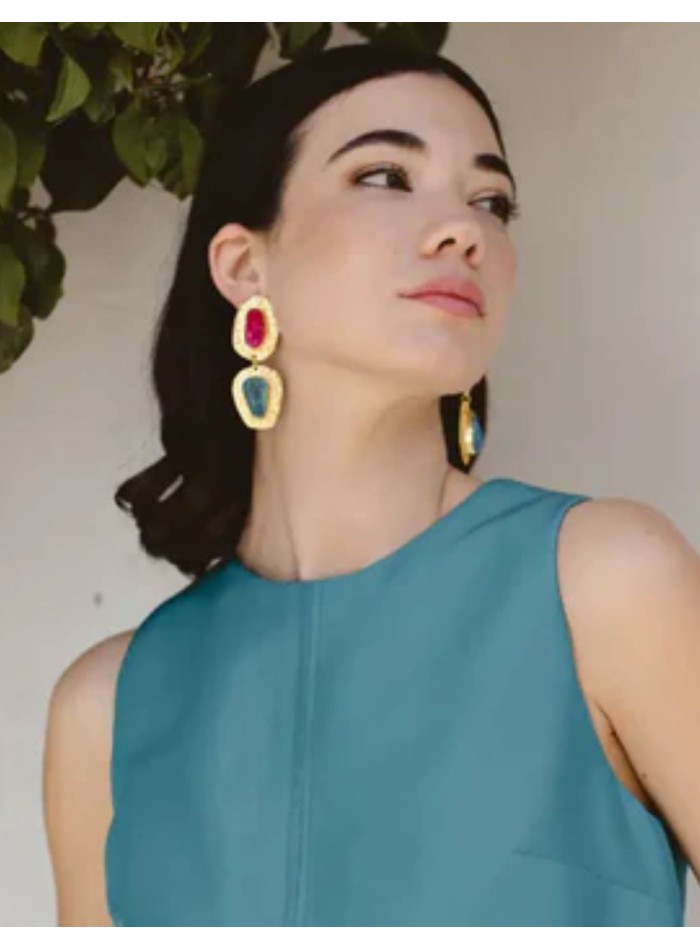 Handcrafted gold earrings with fuchsia and...