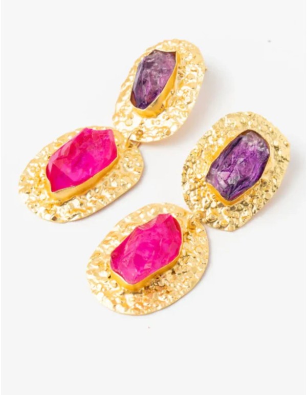 Gold-plated earrings with pink and purple stones 2