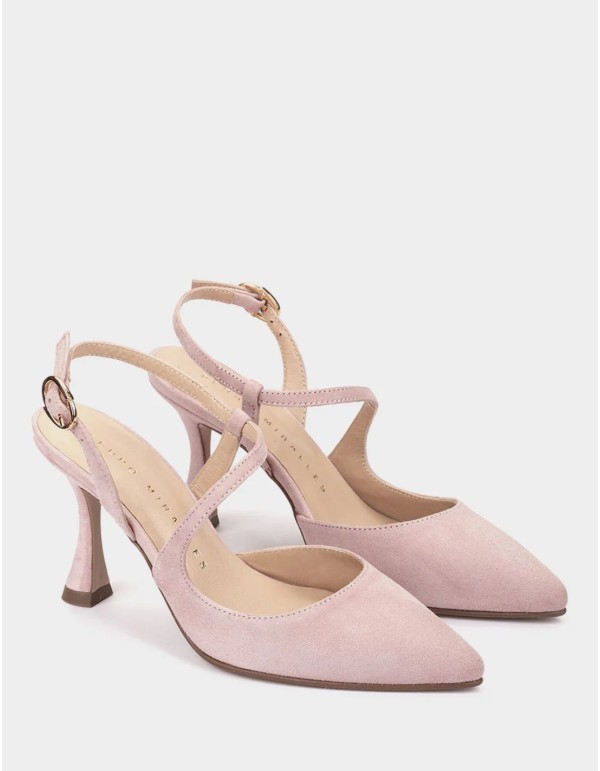 Zapatos de tacón de punta fina y ante rosa